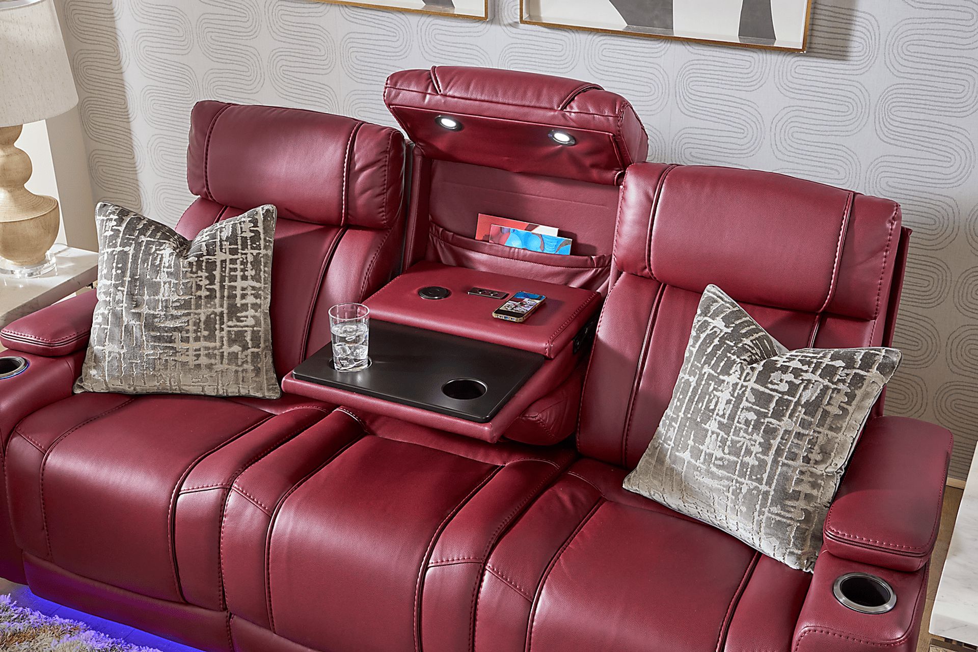 Haven Point Red Dual Power Reclining Sofa - Image 6