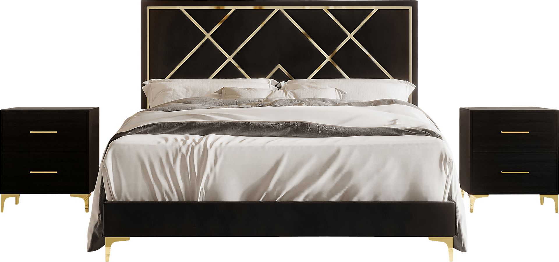 Havenway Black King Bed with 2 Nightstands - Image 3