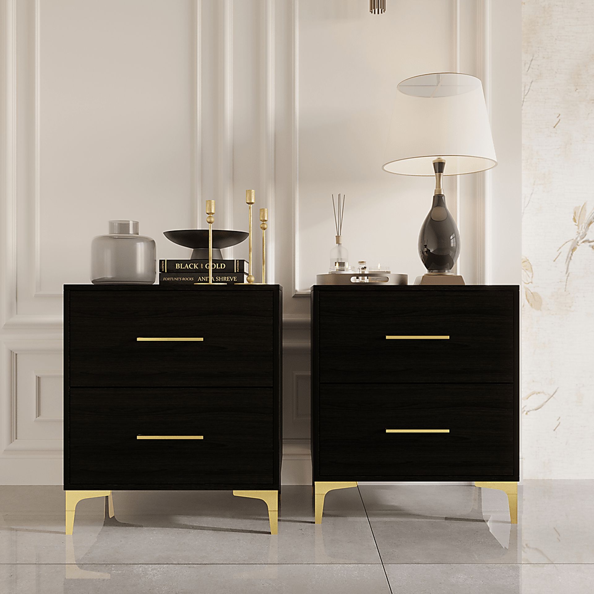 Havenway Black Twin Bed with 2 Nightstands - Image 2