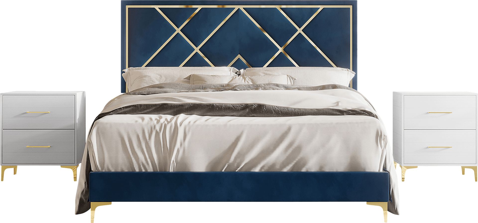 Havenway Blue Full Bed with 2 Nightstands - Image 3