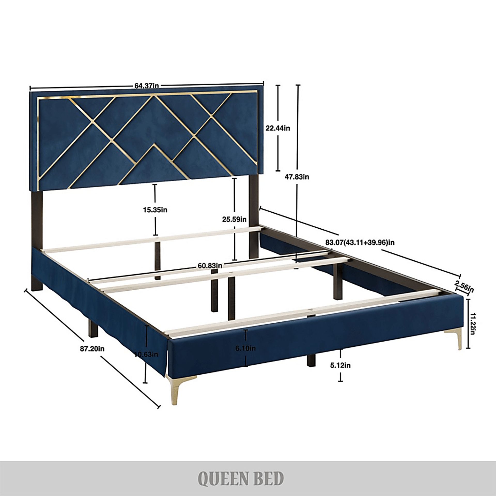 Havenway Blue Full Bed with 2 Nightstands - Image 8