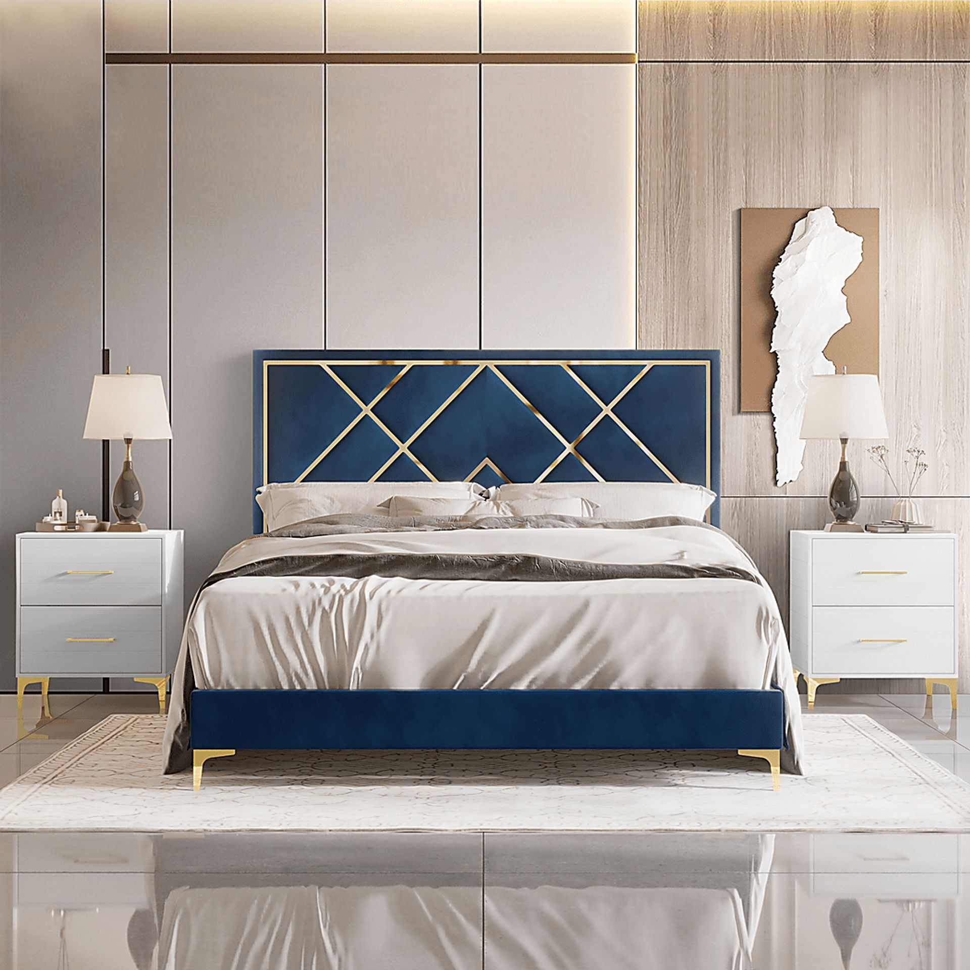 Havenway Blue Queen Bed with 2 Nightstands - Image 2