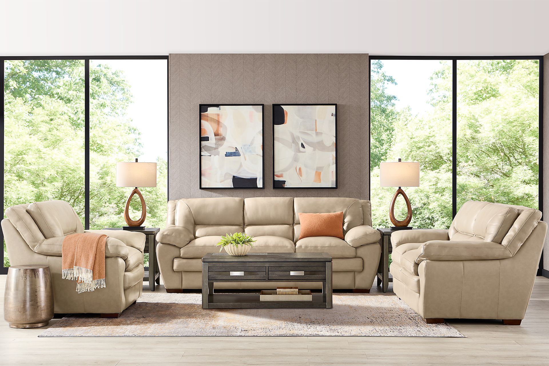 Hayworth Beige 2 Pc Leather Living Room - Image 1