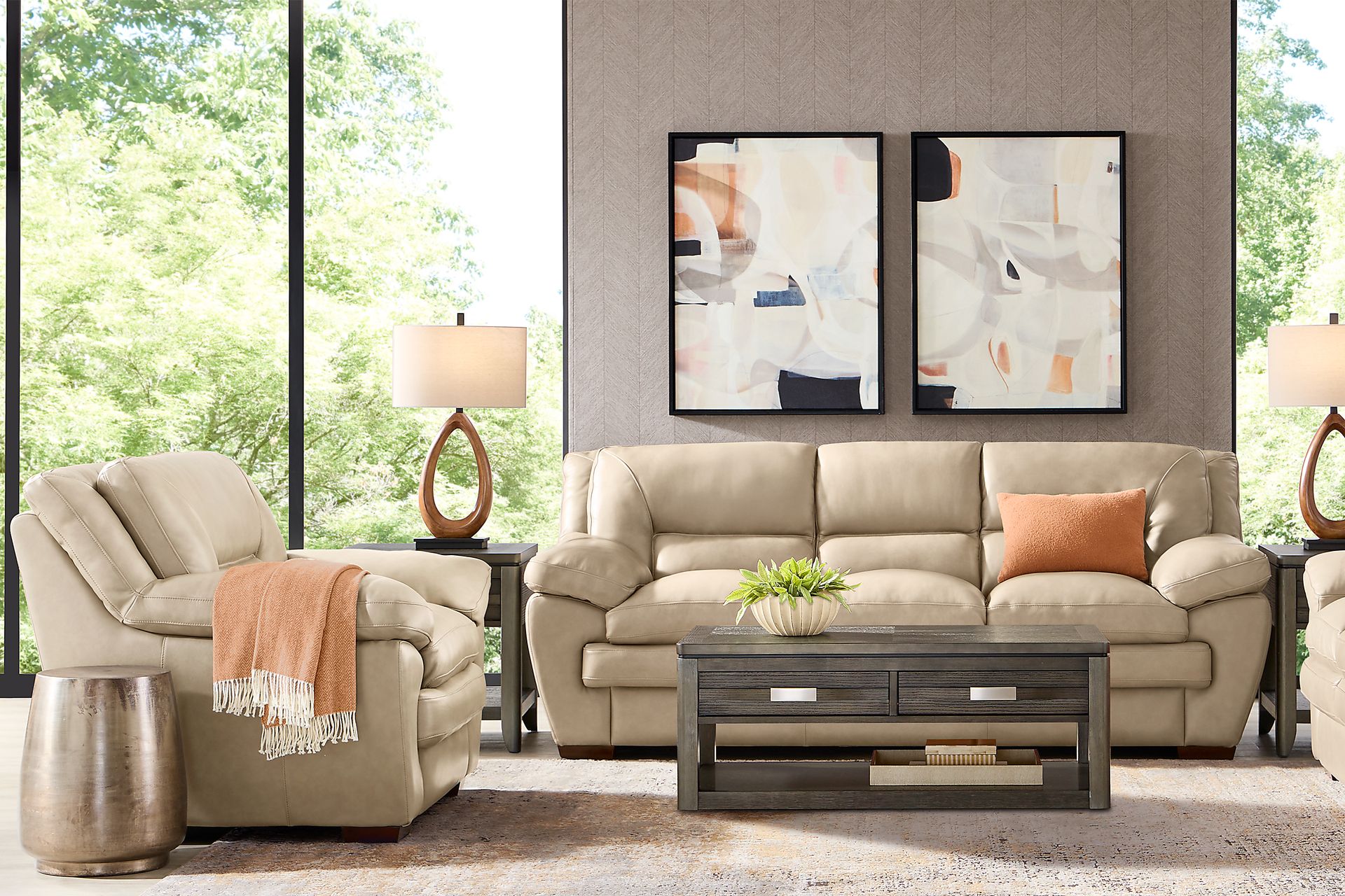 Hayworth Beige 5 Pc Leather Living Room - Image 1