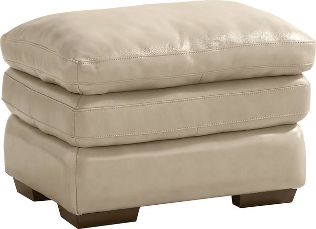Hayworth Beige Leather Ottoman - Thumbnail - Image 1