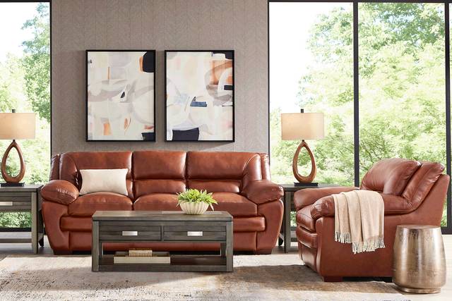 Hayworth Brown 2 Pc Leather Living Room - Thumbnail - Image 1