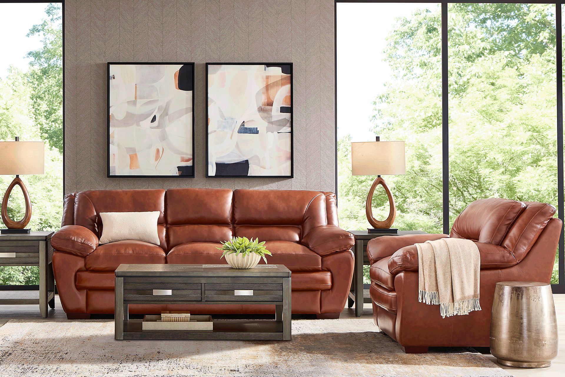 Hayworth Brown 2 Pc Leather Living Room - Image 1