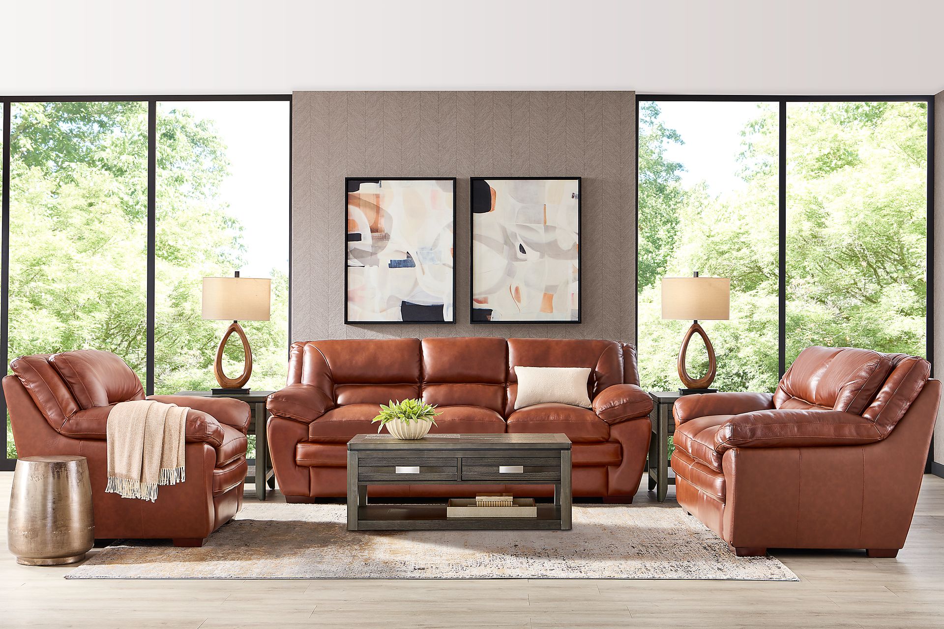 Hayworth Brown 3 Pc Leather Living Room - Image 1