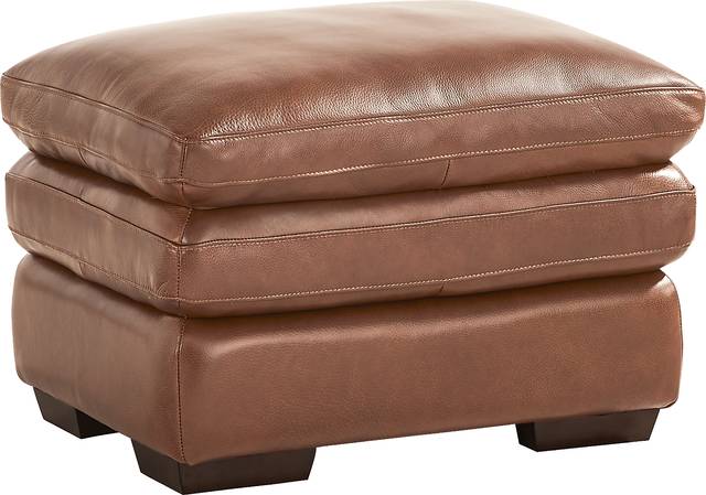 Hayworth Brown Leather Ottoman - Thumbnail - Image 1