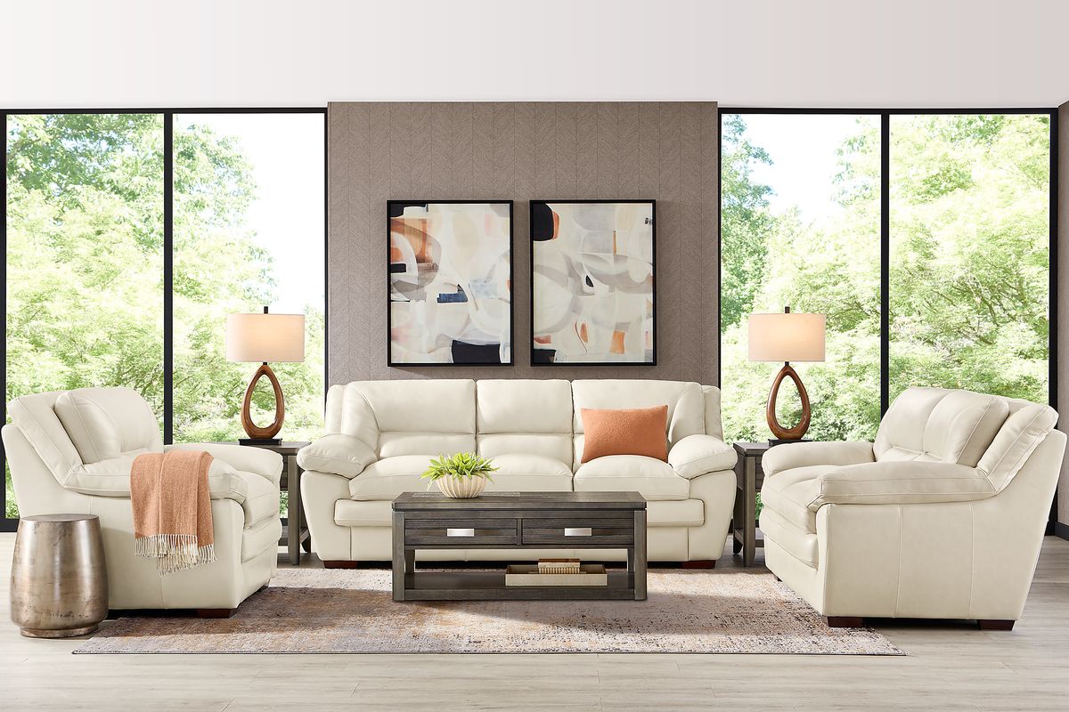 Hayworth Cream Leather 7 Pc Living Room