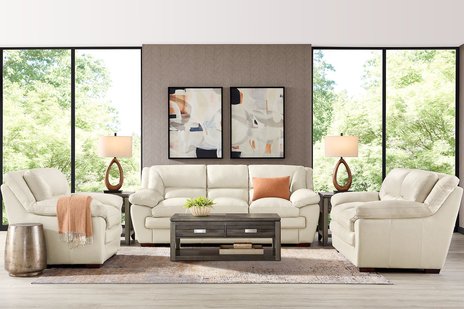Hayworth Cream Leather 8 Pc Living Room - Image 1