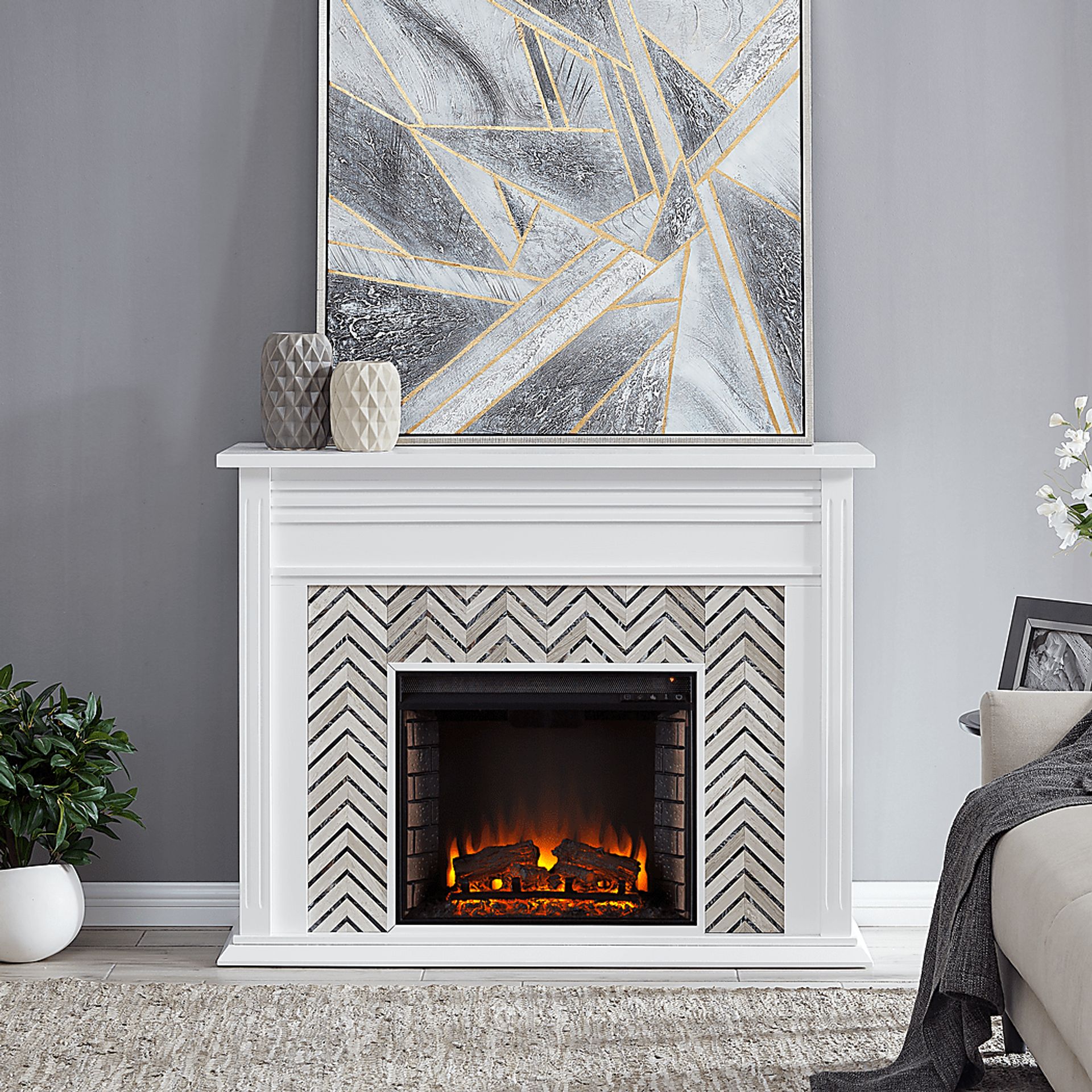 Hazelhurst II White 50 in. Console With Electric Log Fireplace - Image 8