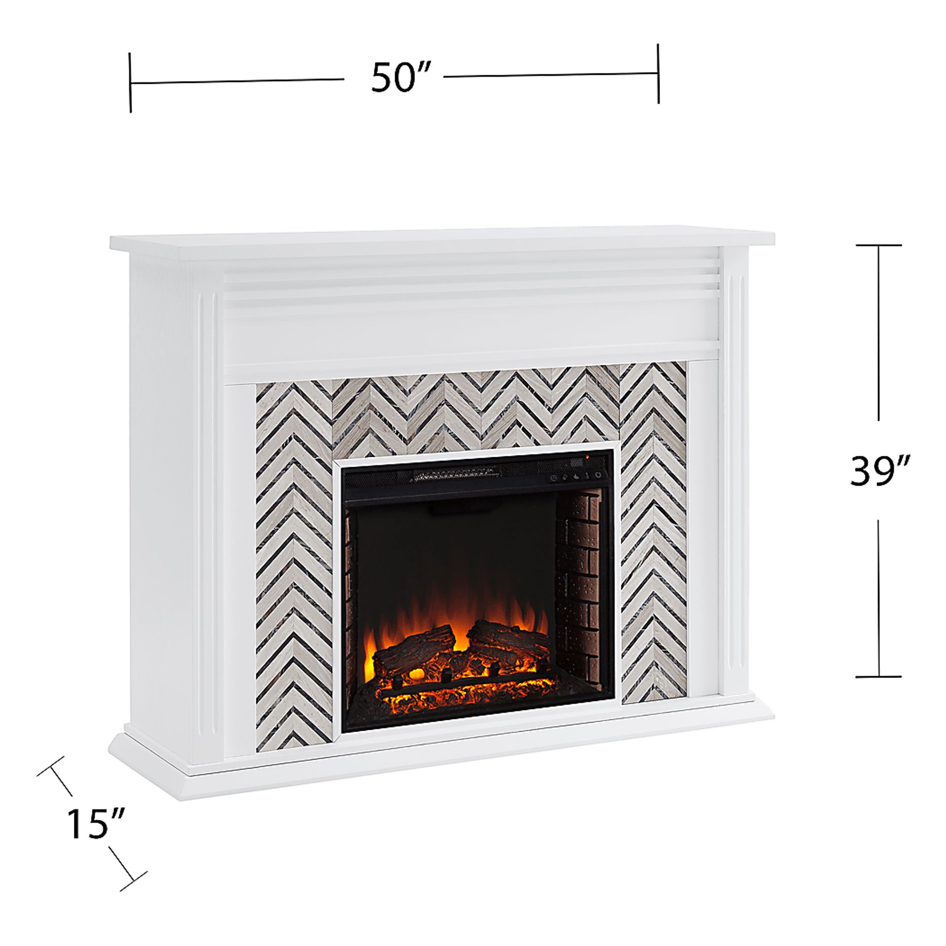 Hazelhurst II White 50 in. Console With Electric Log Fireplace - Image 9