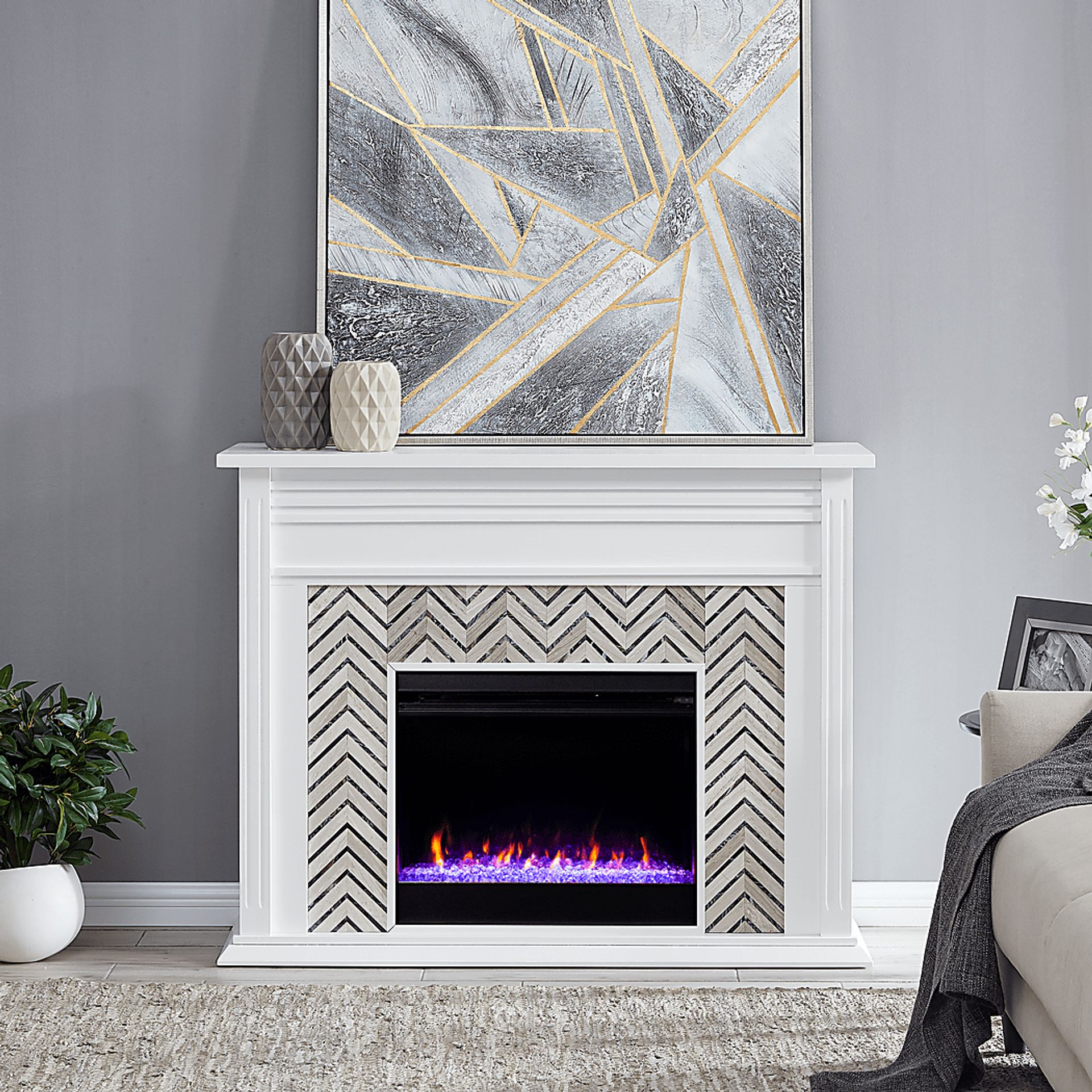 Hazelhurst I White 50 in. Console, With Color Changing Electric Fireplace - Image 9
