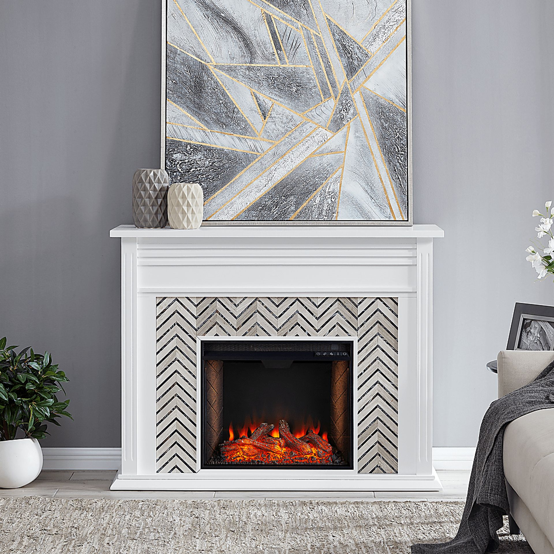Hazelhurst III White 50 in. Console With Smart Electric Fireplace - Image 8