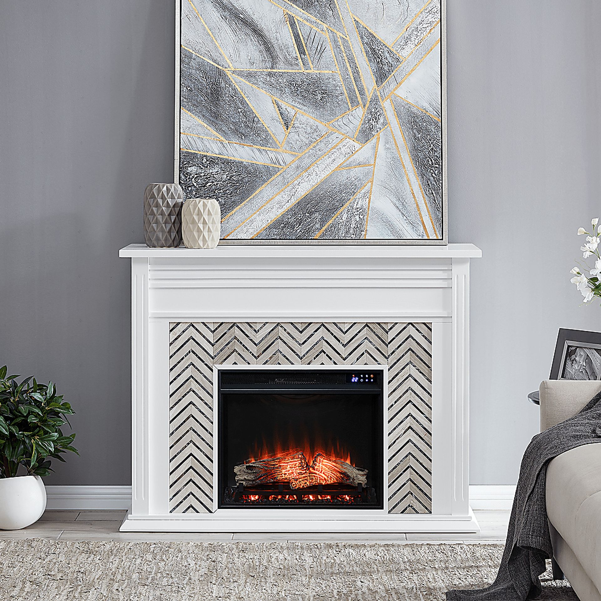 Hazelhurst IV White 50 in. Console With Touch Panel Electric Fireplace - Image 7