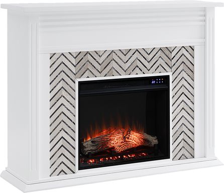 Hazelhurst IV White 50 in. Console With Touch Panel Electric Fireplace