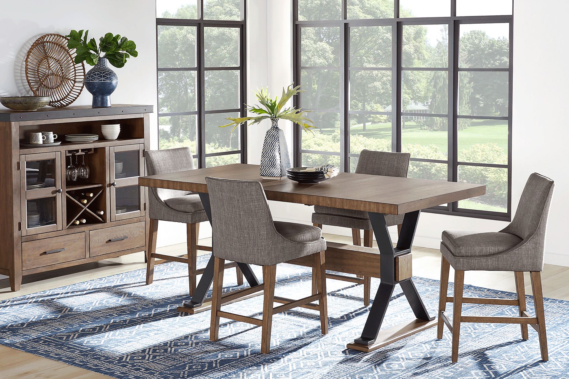 Hazelnut Woods 5 Pc Brown Counter Height Dining Room with Upholstered Stools - Image 1