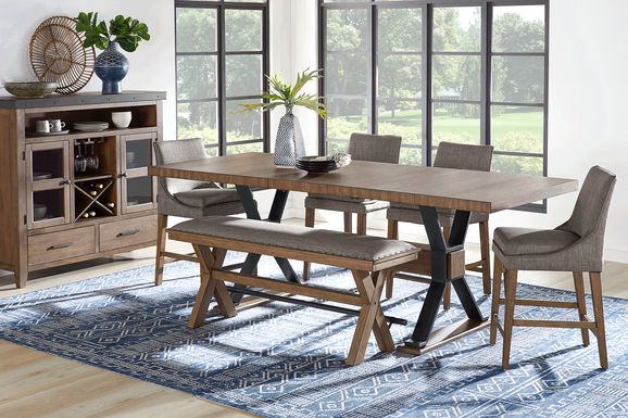 Hazelnut Woods Brown 6 Pc Counter Height Dining Room with Upholstered Stools