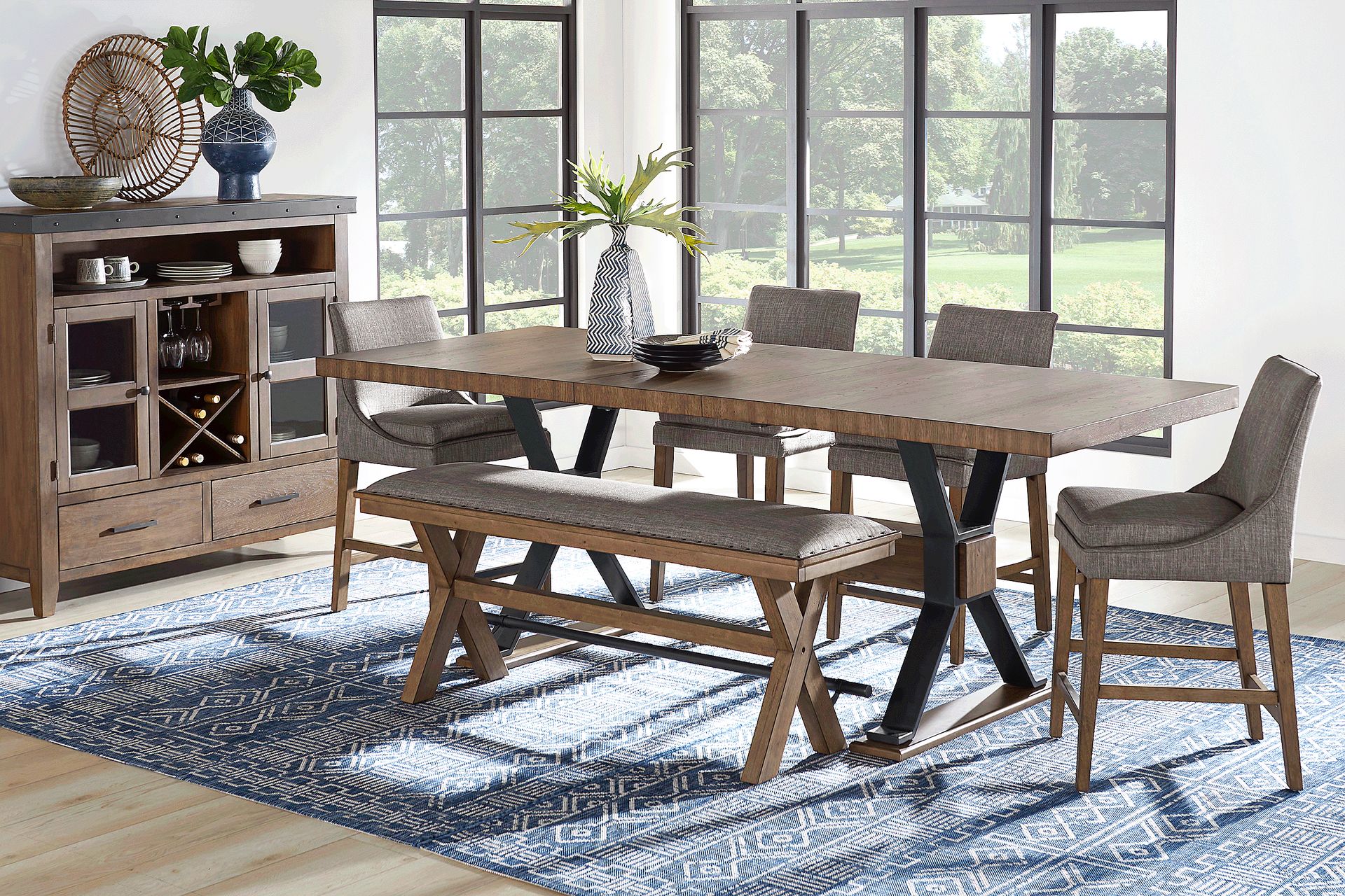 Hazelnut Woods Brown 6 Pc Counter Height Dining Room with Upholstered Stools - Image 1