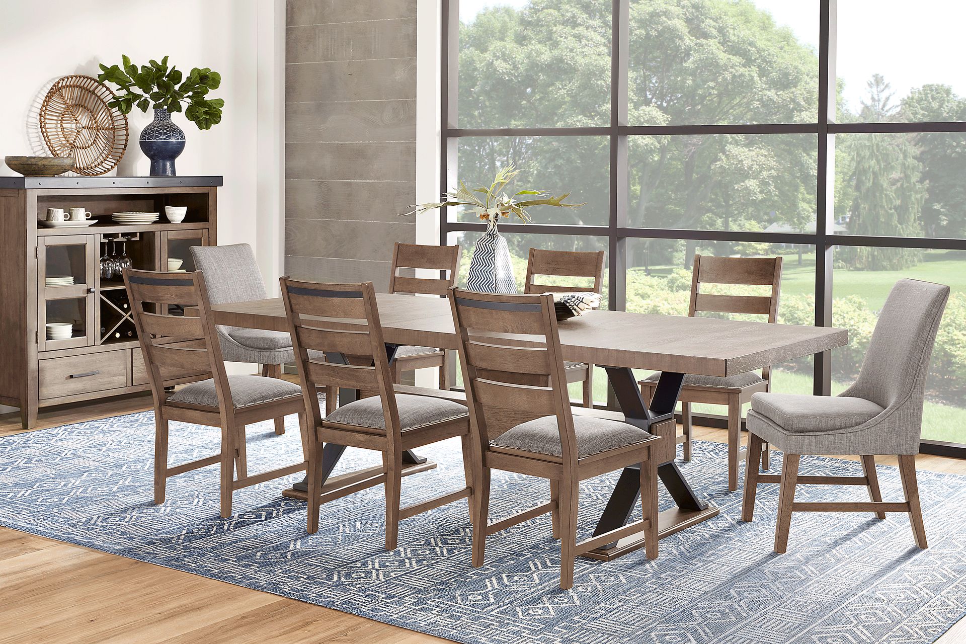 Hazelnut Woods Brown 9 Pc Dining Room with Ladder Back Chairs - Image 1