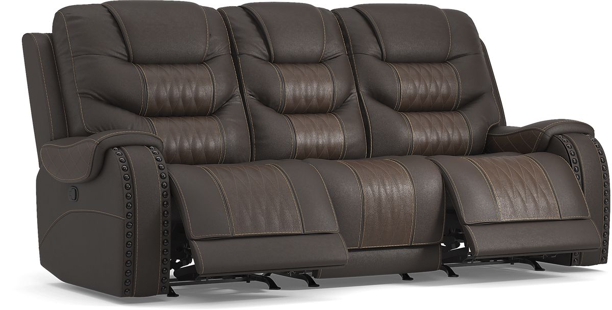 Eric Church Highway To Home Headliner 3 Pc Brown Leather Living Room Set With Reclining Sofa Stationary Loveseat Recliner Rooms to Go