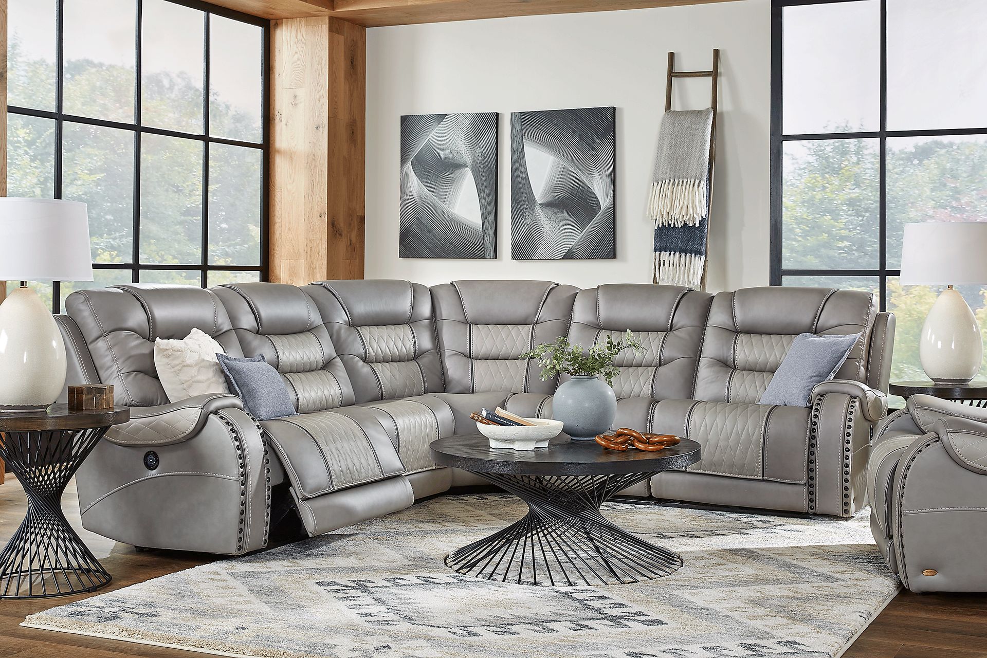 Headliner Gray Leather 8 Pc Dual Power Reclining Sectional Living Room - Image 1