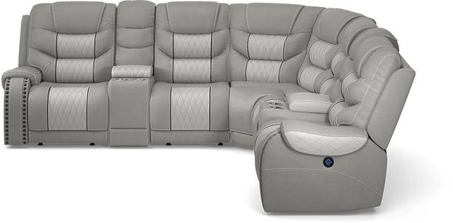 Headliner Gray Leather 7 Pc Dual Power Reclining Sectional - Thumbnail - Image 3