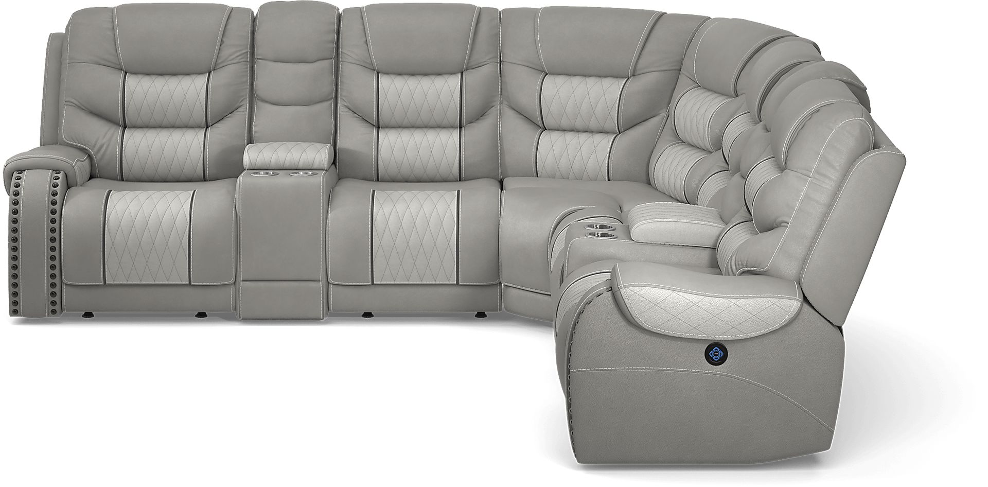 Headliner Gray Leather 7 Pc Dual Power Reclining Sectional - Image 3