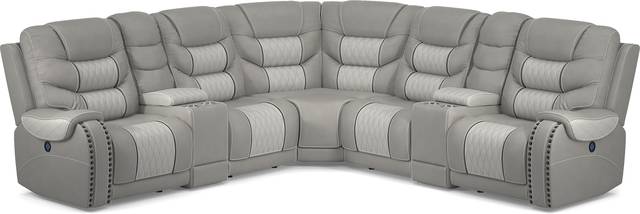 Headliner Gray Leather 7 Pc Dual Power Reclining Sectional - Thumbnail - Image 1