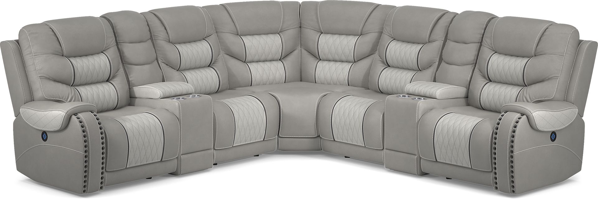 Headliner Gray Leather 7 Pc Dual Power Reclining Sectional - Image 1