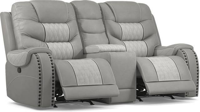 Eric Church Highway To Home Headliner Gray Leather Reclining Console Loveseat - Thumbnail - Image 2