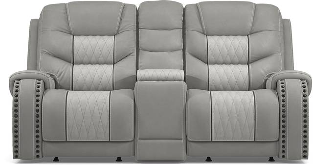 Eric Church Highway To Home Headliner Gray Leather Reclining Console Loveseat - Thumbnail - Image 1