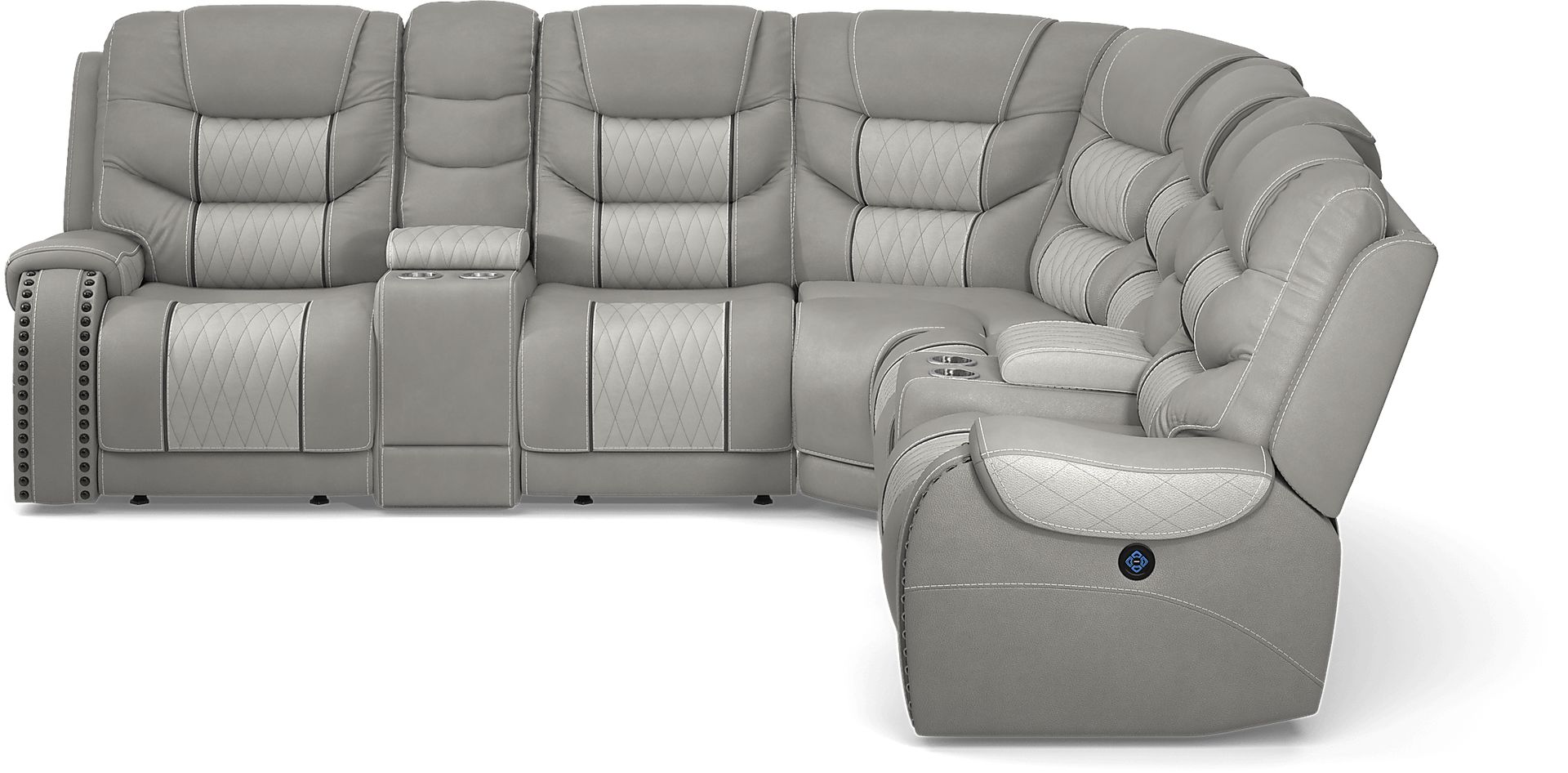 Headliner Gray Leather 7 Pc Dual Power Reclining Sectional - Image 3