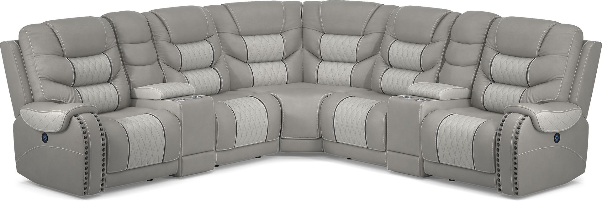 Headliner Gray Leather 7 Pc Dual Power Reclining Sectional - Image 1