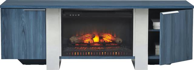 Heatherview Blue 70 in. Console with Electric Log Fireplace - Thumbnail - Image 2