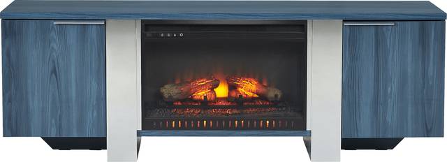 Heatherview Blue 70 in. Console with Electric Log Fireplace - Thumbnail - Image 1