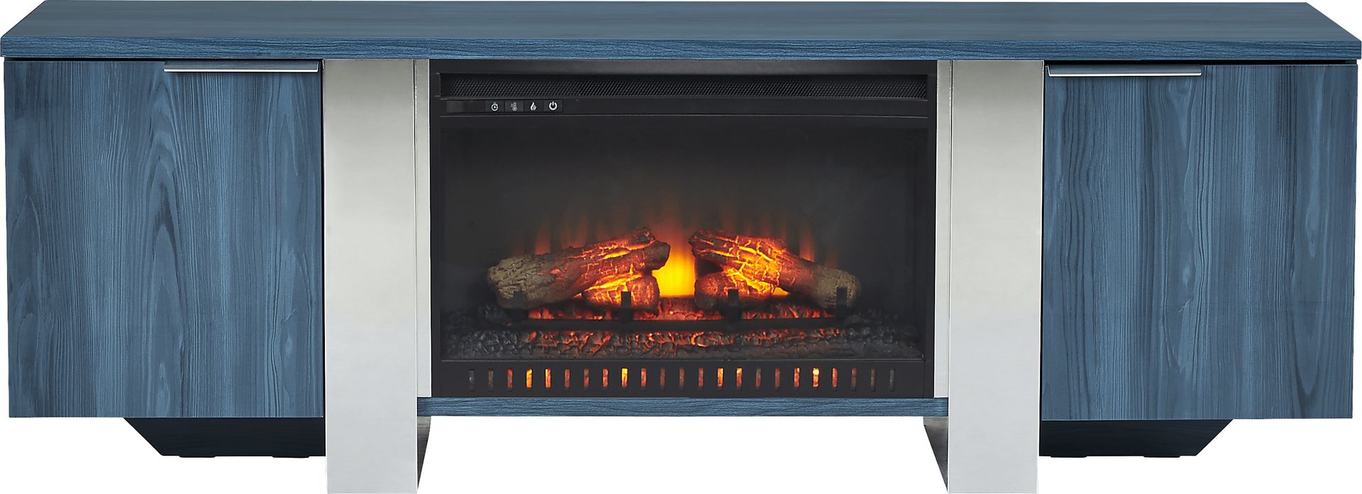 Heatherview Blue 70 in. Console with Electric Log Fireplace - Image 1