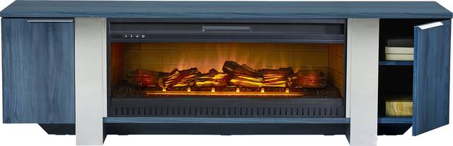 Heatherview Blue 79 in. Console with Electric Log Fireplace - Thumbnail - Image 2