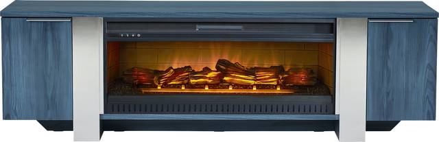 Heatherview Blue 79 in. Console with Electric Log Fireplace - Thumbnail - Image 1