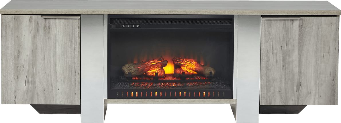 Heatherview Gray 70 in. Console with Electric Log Fireplace