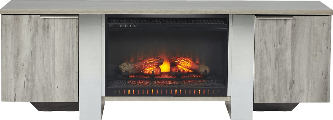 Heatherview Gray 70 in. Console with Electric Log Fireplace