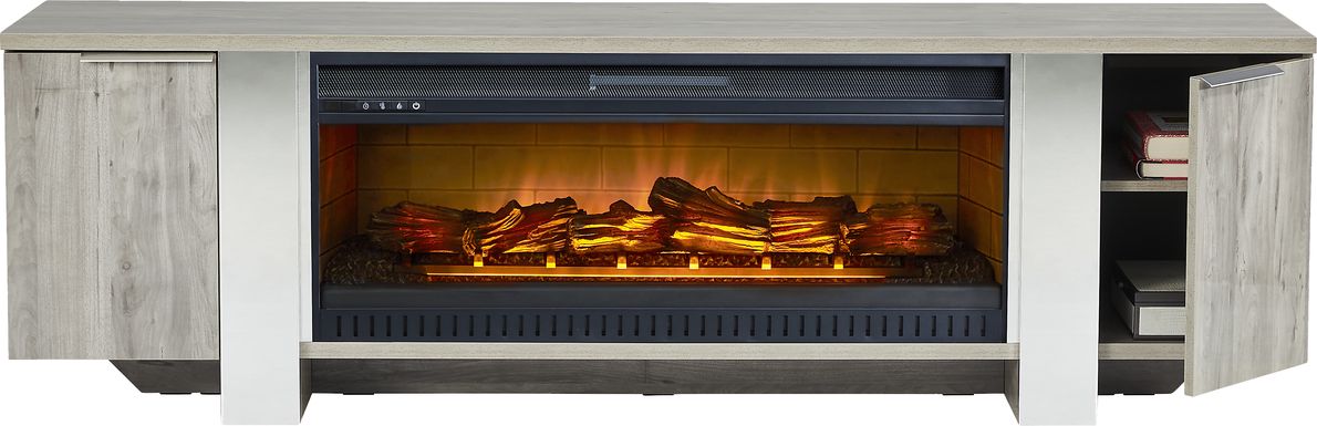Heatherview Gray 79 in. Console with Electric Log Fireplace