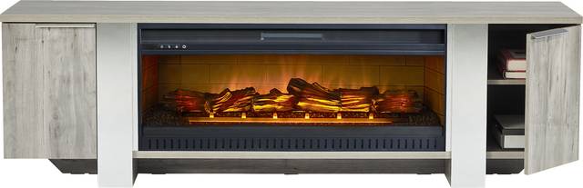 Heatherview Gray 79 in. Console with Electric Log Fireplace - Thumbnail - Image 2
