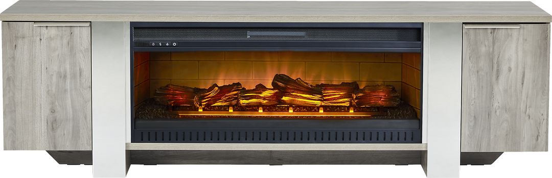 Heatherview Gray 79 in. Console with Electric Log Fireplace