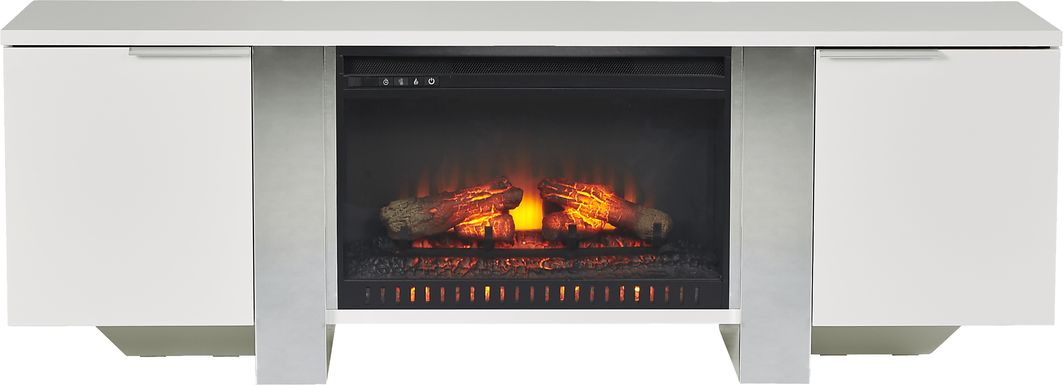 Heatherview White 70 in. Console with Electric Log Fireplace