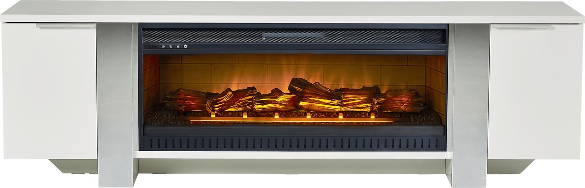 Heatherview White 79 in. Console with Electric Log Fireplace