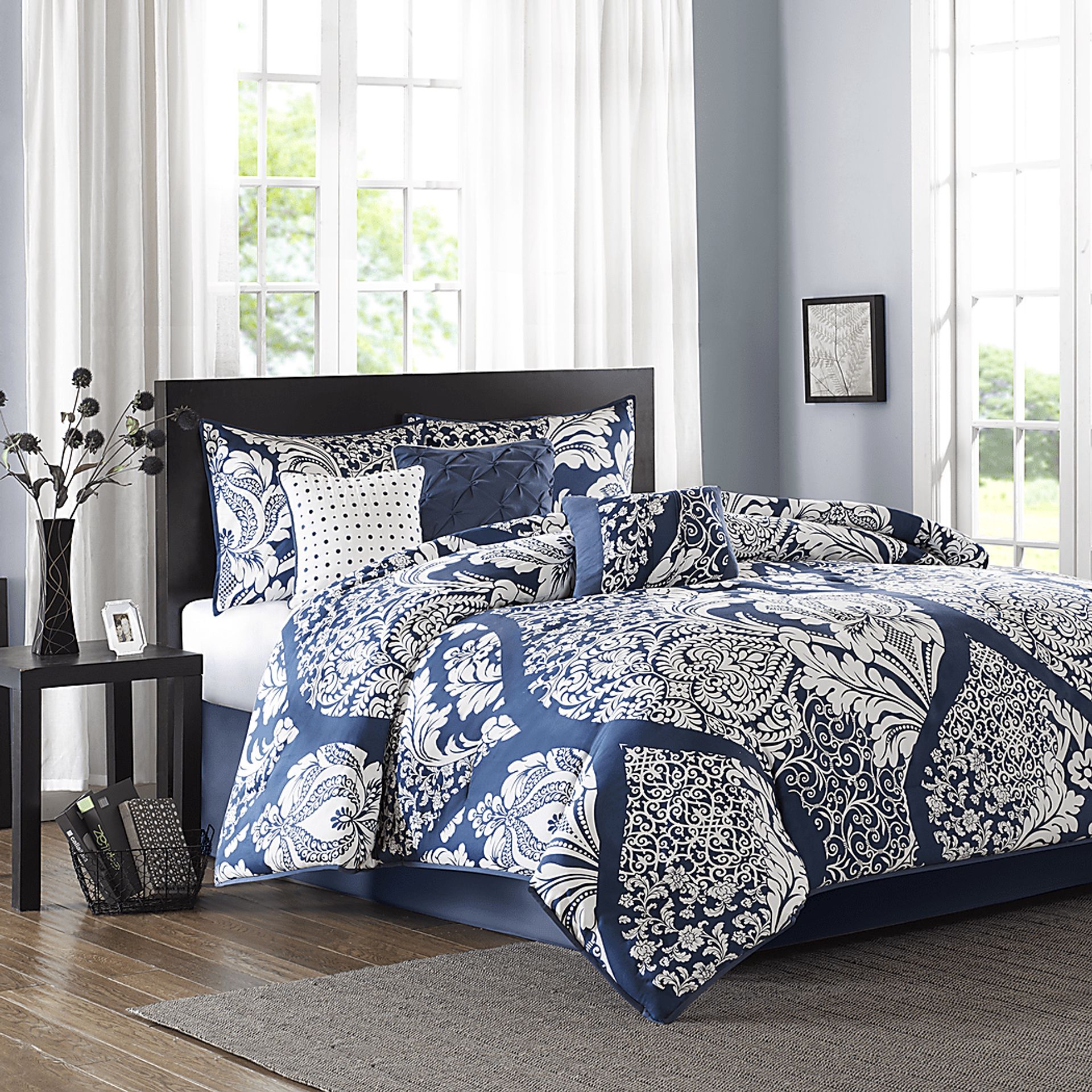 Hedwige Blue 7 Pc Queen Comforter Set - Image 1