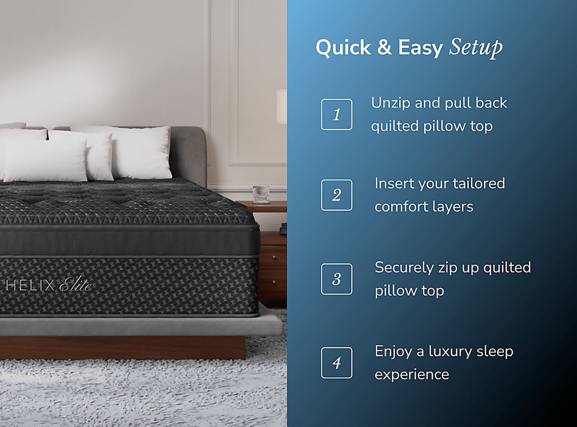 Helix Midnight Elite Split King Mattress Set with Head Up Only Base - Image 7