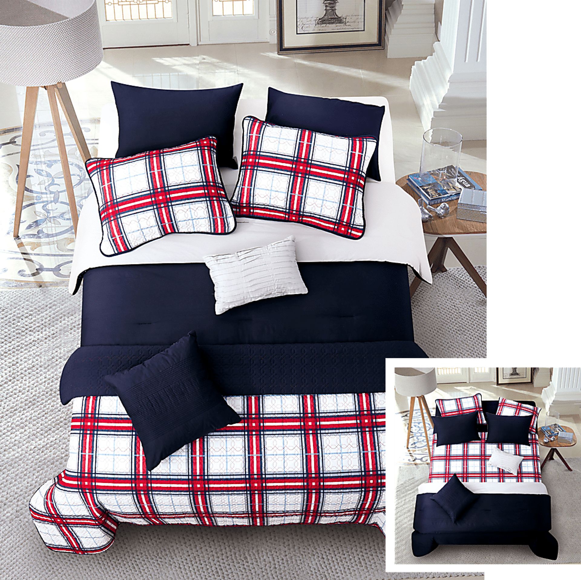 Helyan Navy 8 Pc Queen Comforter Set - Image 1